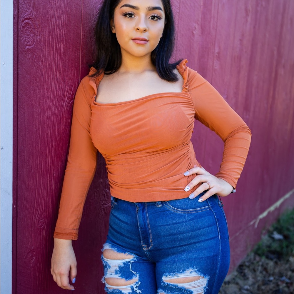 Rustic Orange Ruched Blouse - Picture 2 of 3